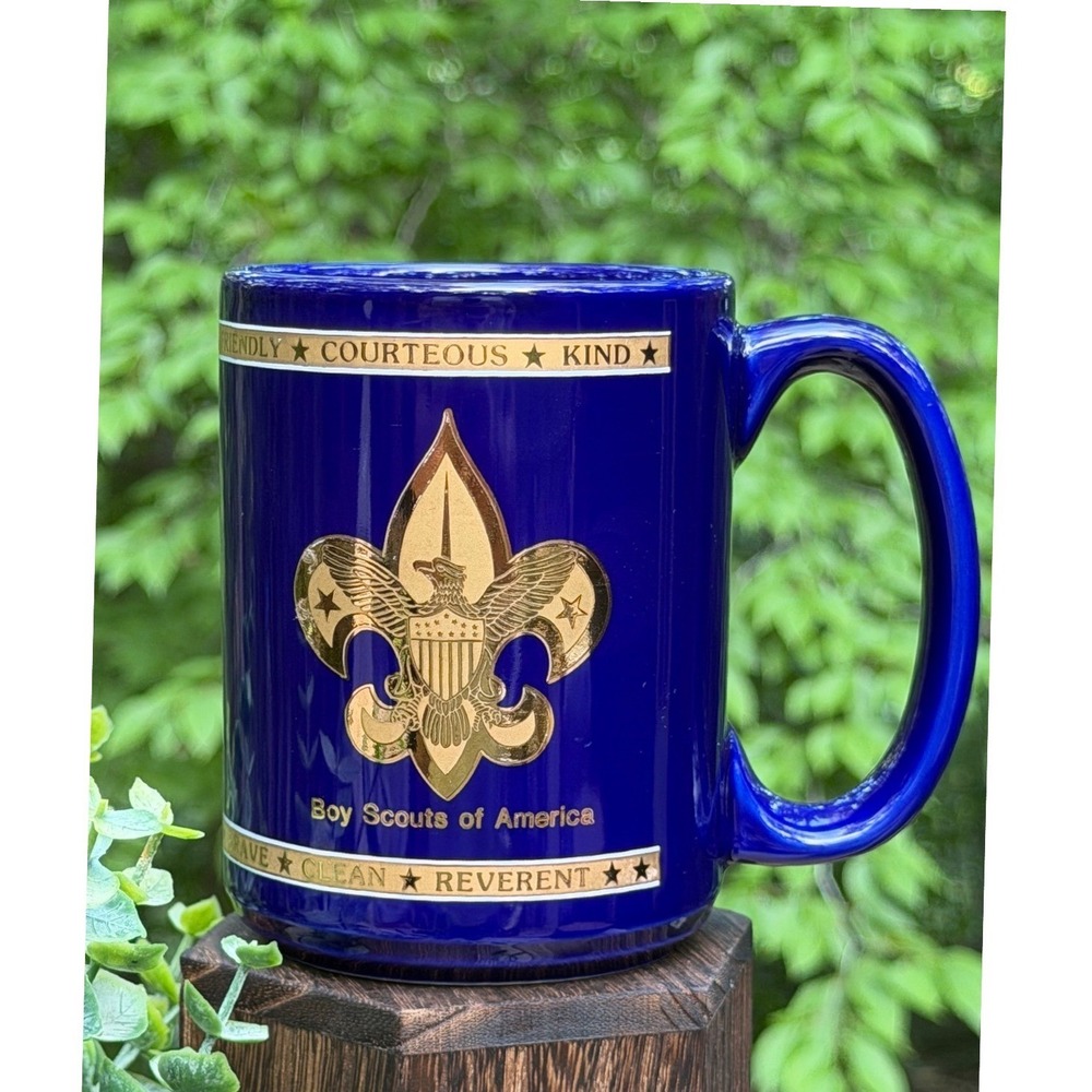 Mug Boy Scouts of America Vintage Ceramic Cobalt Blue Gold Scout Oath Gift Cup